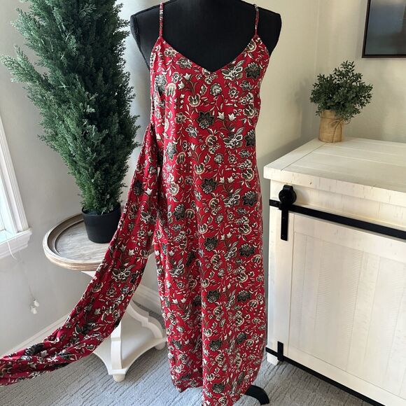 New Making the Cut S3 Ep5 Floral Sash Wrapped Midi Dress Draped Size Medium Red - Picture 2 of 14